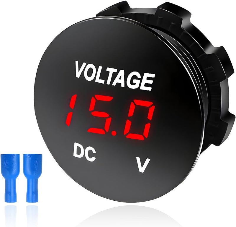 FSTURIOS DC 12V 24 V Voltmeter Gauge, Car LED Digital Display Round Panel Voltage Gauge Meter, Waterproof Mini Volt Tester Battery Monitor Indicator for Car Truck Marine Boat (Red) - Image 1
